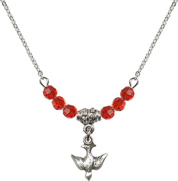 Silver Holy Spirit and Red Crystal Necklace N20RB