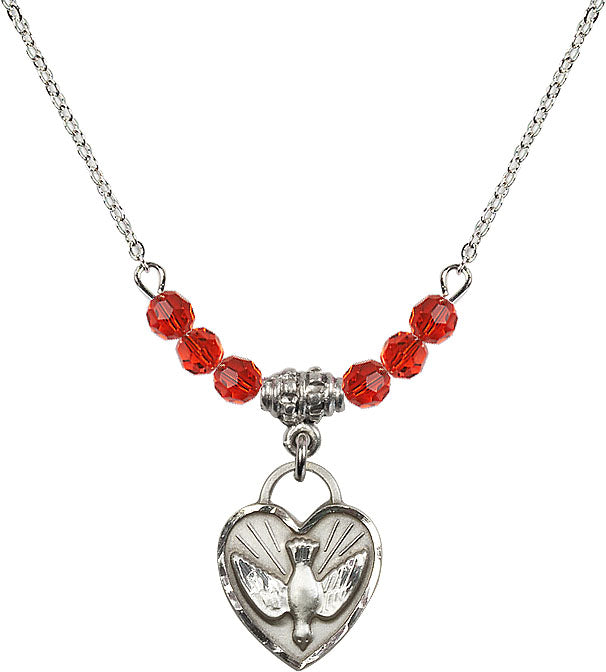 Sterling Dove Heart and Ruby Crystal Necklace N20RB-3405SS