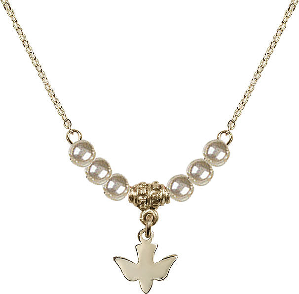 Gold Dove Holy Spirit and Pearl Necklace N21-0225GF