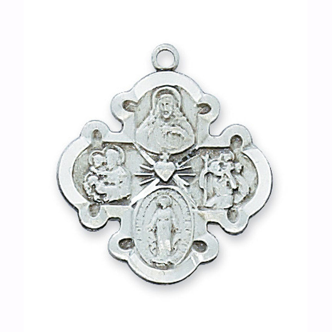 7/8" 4 Way Medal in Sterling Silver 20" Chain LC4S