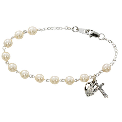 Pearlized Glass Adult Rosary Bracelet  BR181D