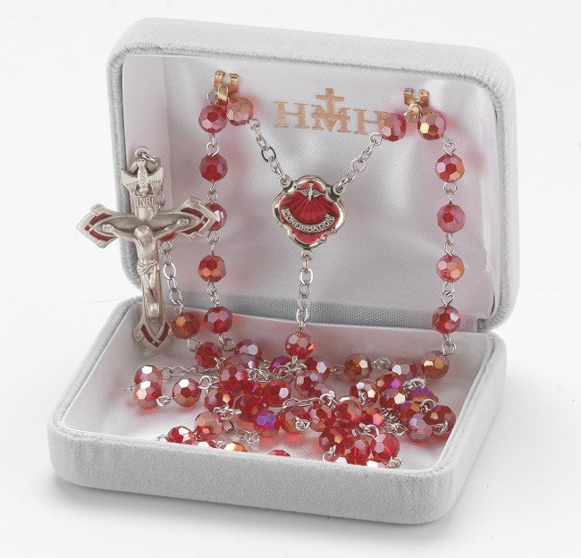 Tin Cut Ruby Aurora Crystal New England Pewter Rosary
