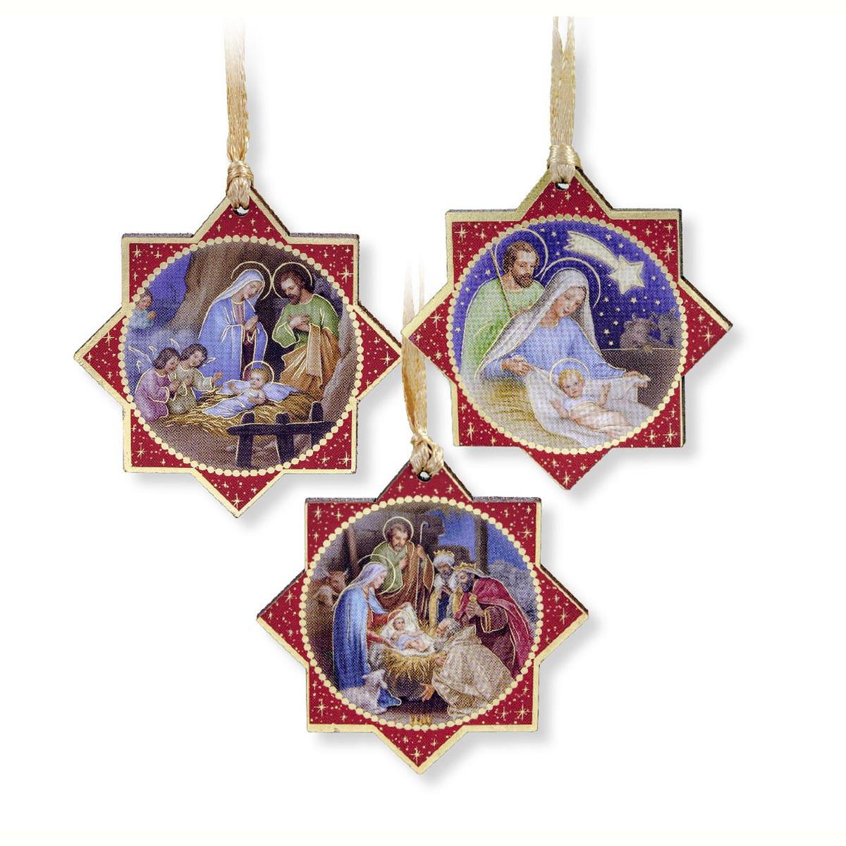 Red Wood Nativity Ornament Assortment 251059