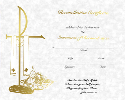 Reconciliation Certificates in Parchment Finish