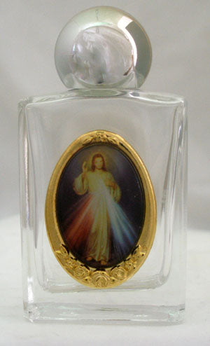 Glass Divine Mercy Italian Holy Water Bottle with Color Medal WB11-DM