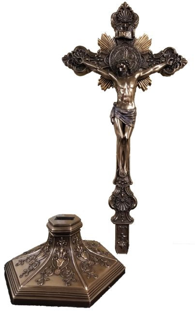17" Standing Ornate St Benedict Crucifix in Cold Cast Bronze