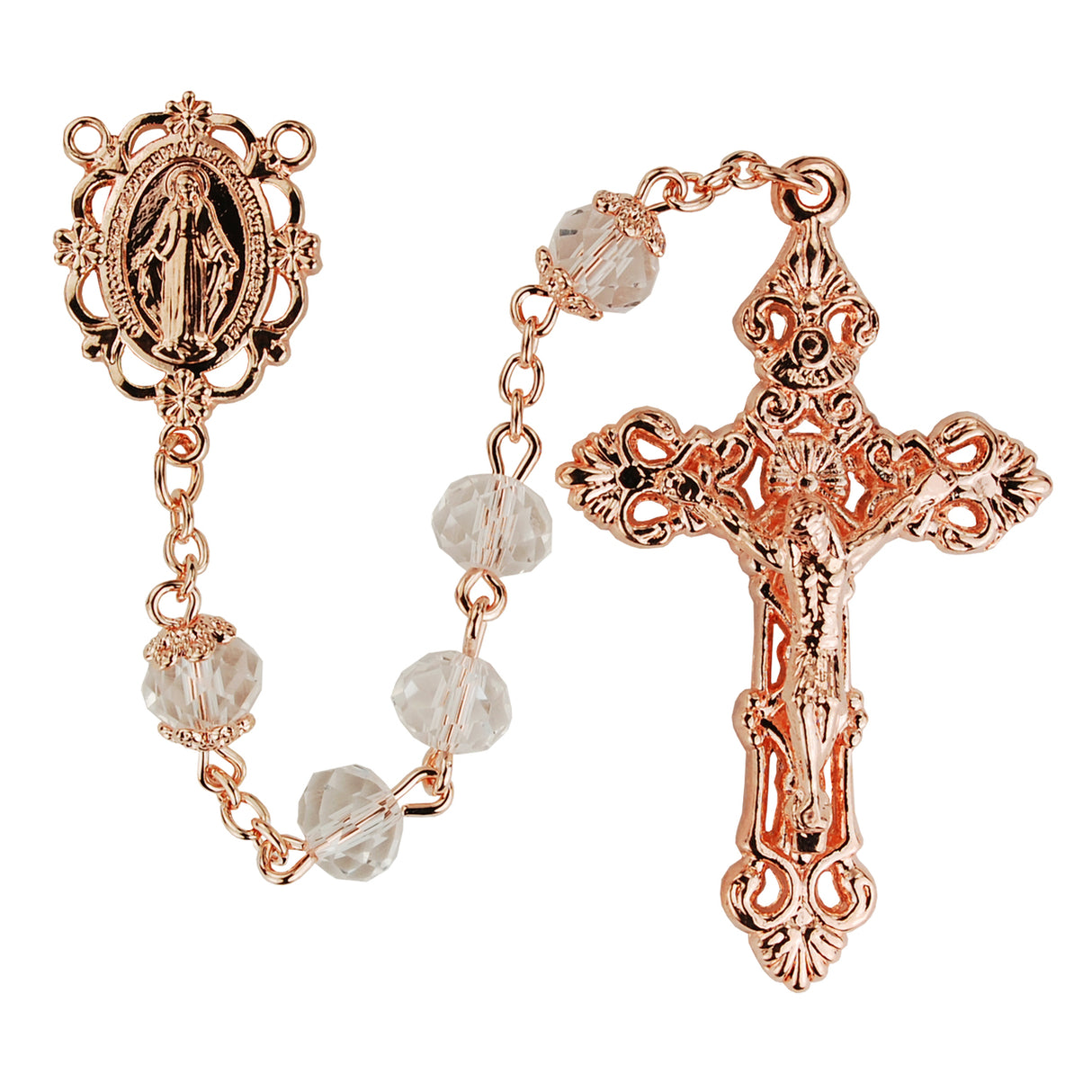 8mm Clear Crystal with Gold Finish Rosary from Italy P384