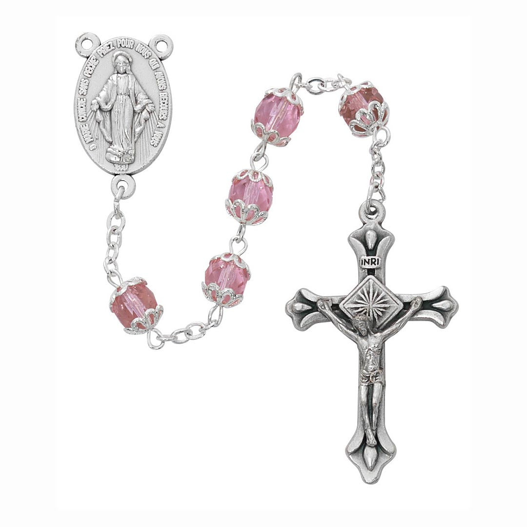 7mm Capped Pink Crystal Rosary Beads from Italy P407