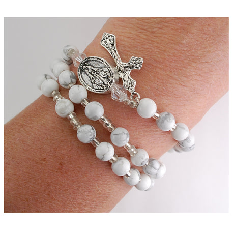 White Howlite Twistable Rosary Bracelet BR944C