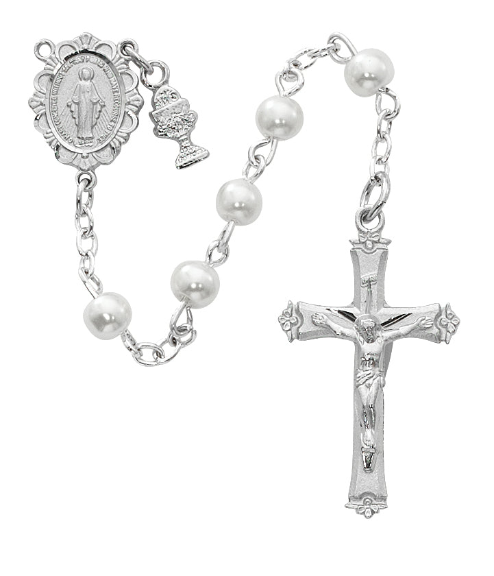 Deluxe Pearl First Communion Rosary with Chalice Charm