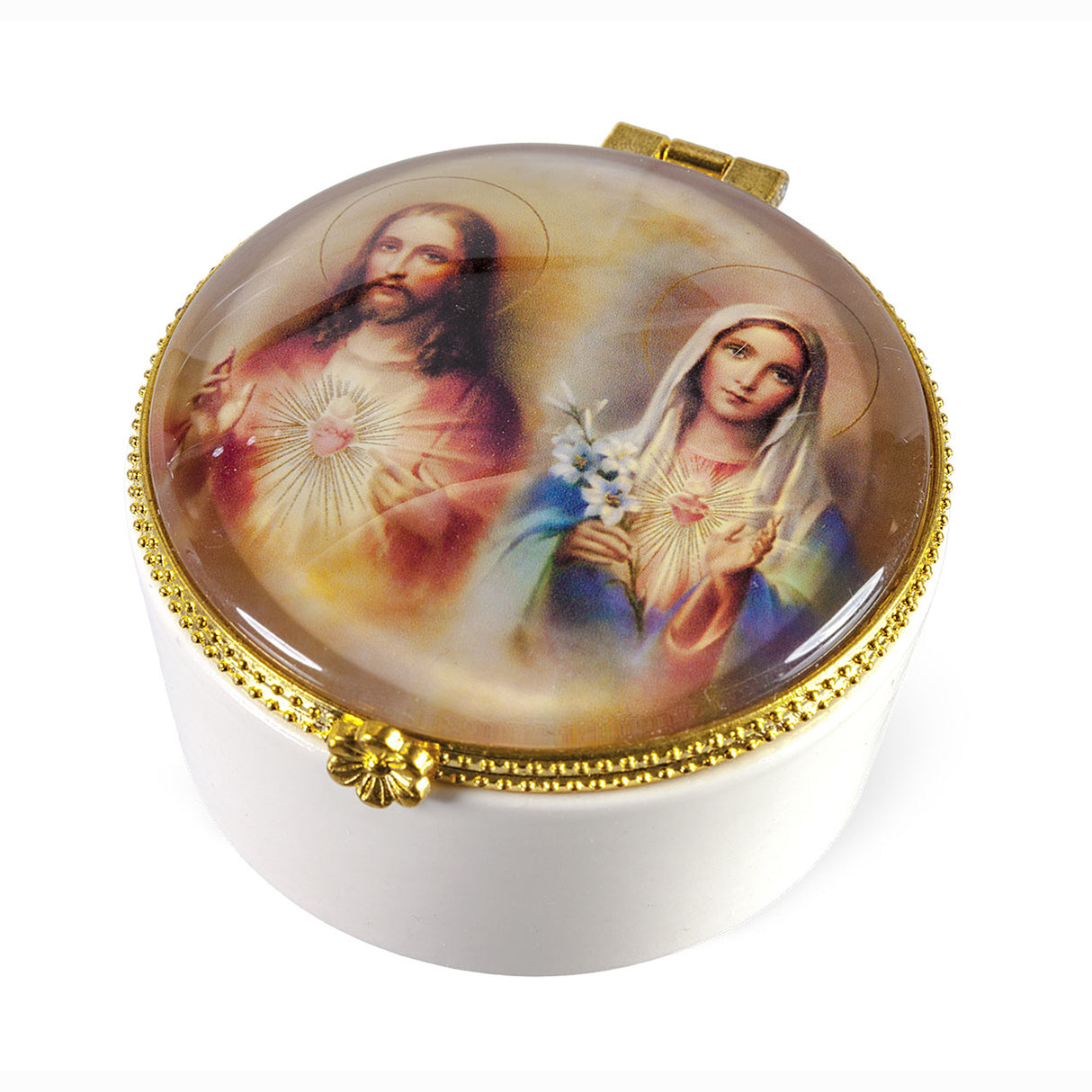 Sacred & Immaculate Hearts Round Porcelain Box