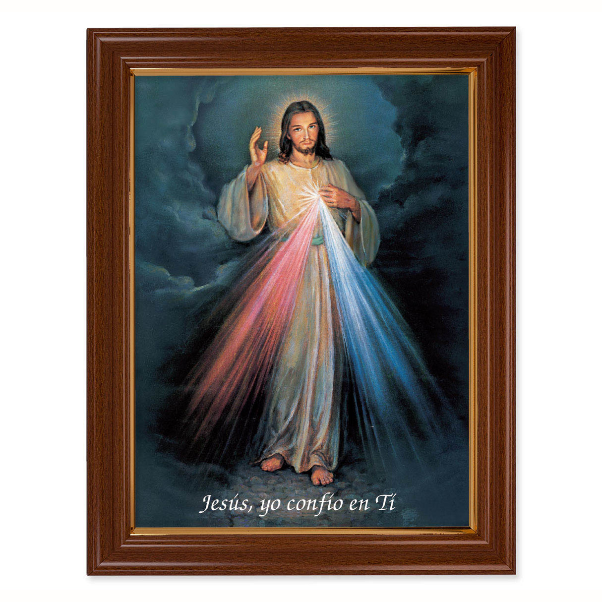 Divine Mercy Walnut Frame  Spanish Text
