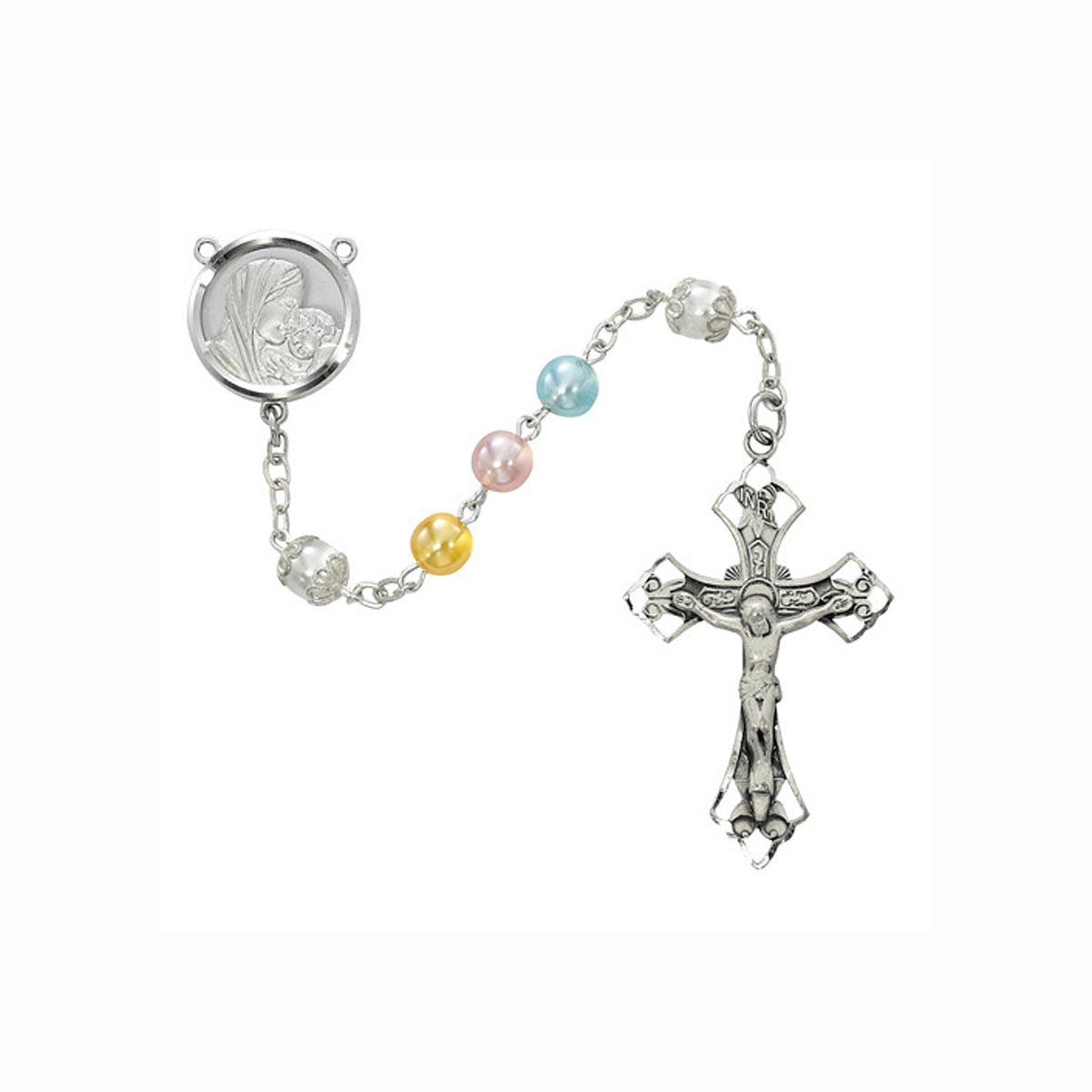 Sterling SIlver and Multi-color Pearlized Rosary - 590LF