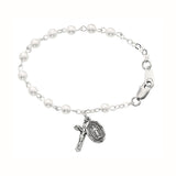 Sterling Silver Baby Rosary Bracelet with Pearl Glass Beads  BR177