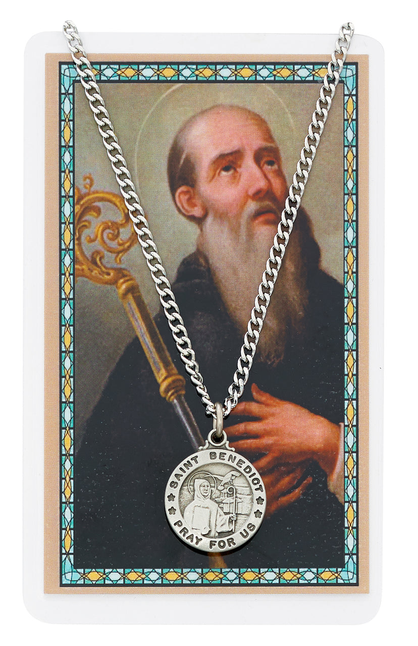 Saint Benedict Pewter Medal & Prayer Card Set   PSD600BN