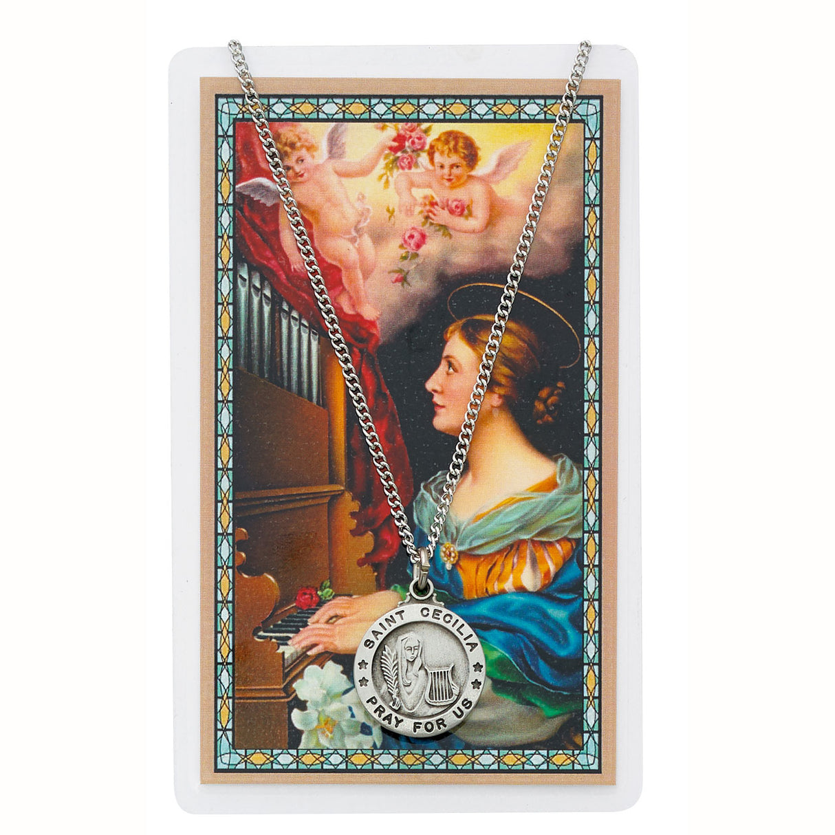 St Cecilia Pewter Medal and Prayer Card Set