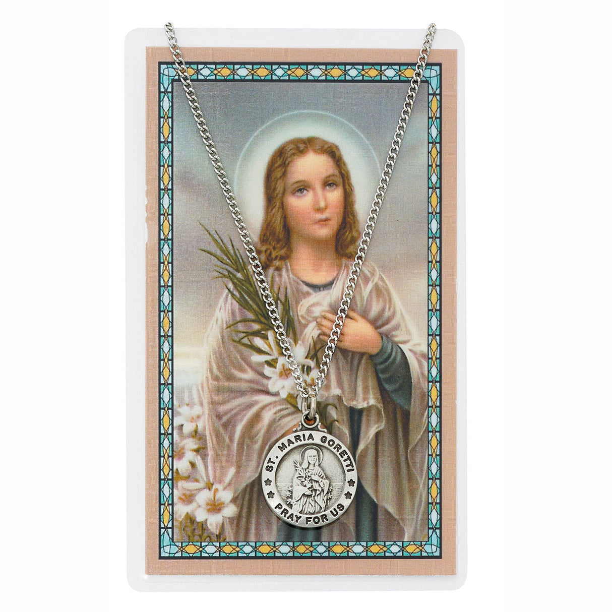 Saint Maria Goretti Pewter Medal & Prayer Card Set  PSD600MG