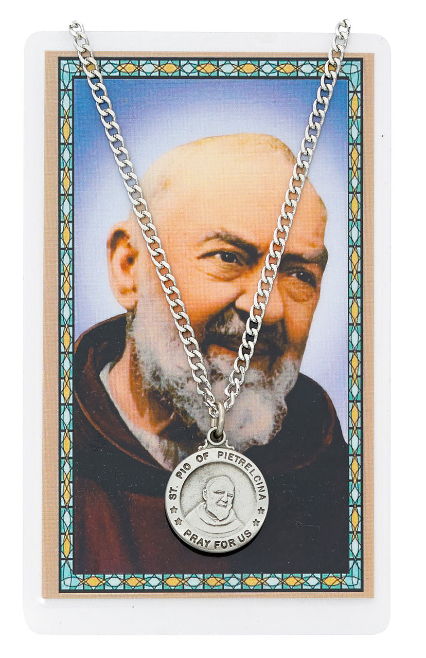 Saint Pio (Padre Pio) Pewter Medal & Holy Card Set  PSD600PP
