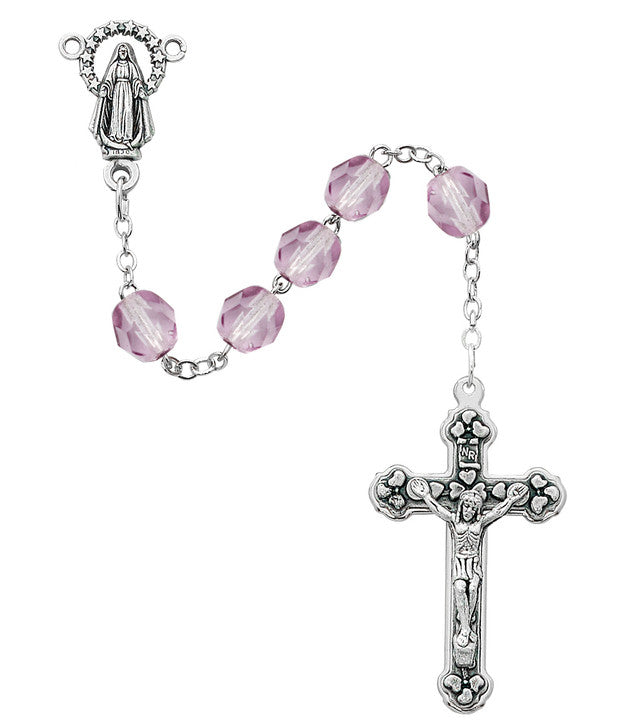 June Light Amethyst Fire Polished Rosary