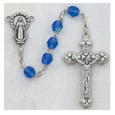 September Sapphire Fire Polished Rosary