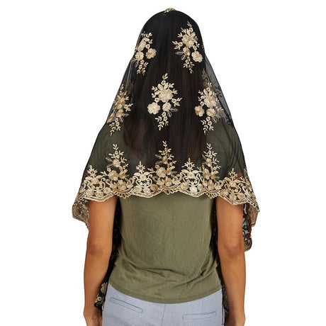 Two Tone Black & Gold Long Chapel Veil