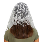 White Long Chapel Veil with Tassels