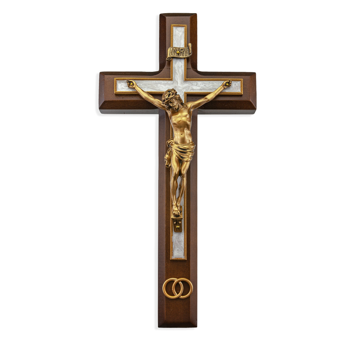 10 inch Gold and Walnut Wedding Crucifix
