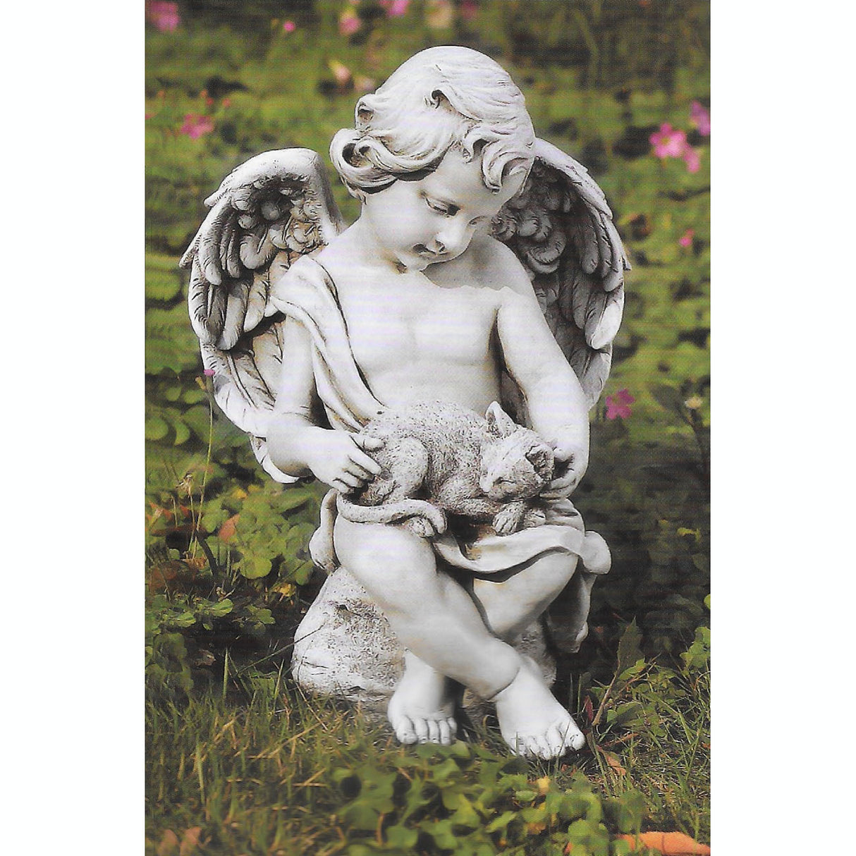 Angel with Kitten Garden Statue 12 inch