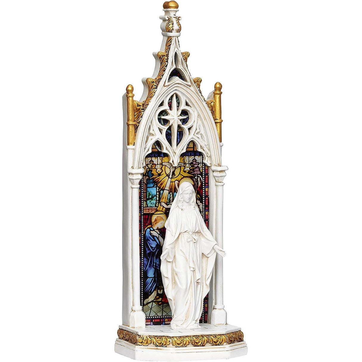 Lighted Our Lady of Grace Statue in Stained Glass Arch 601294