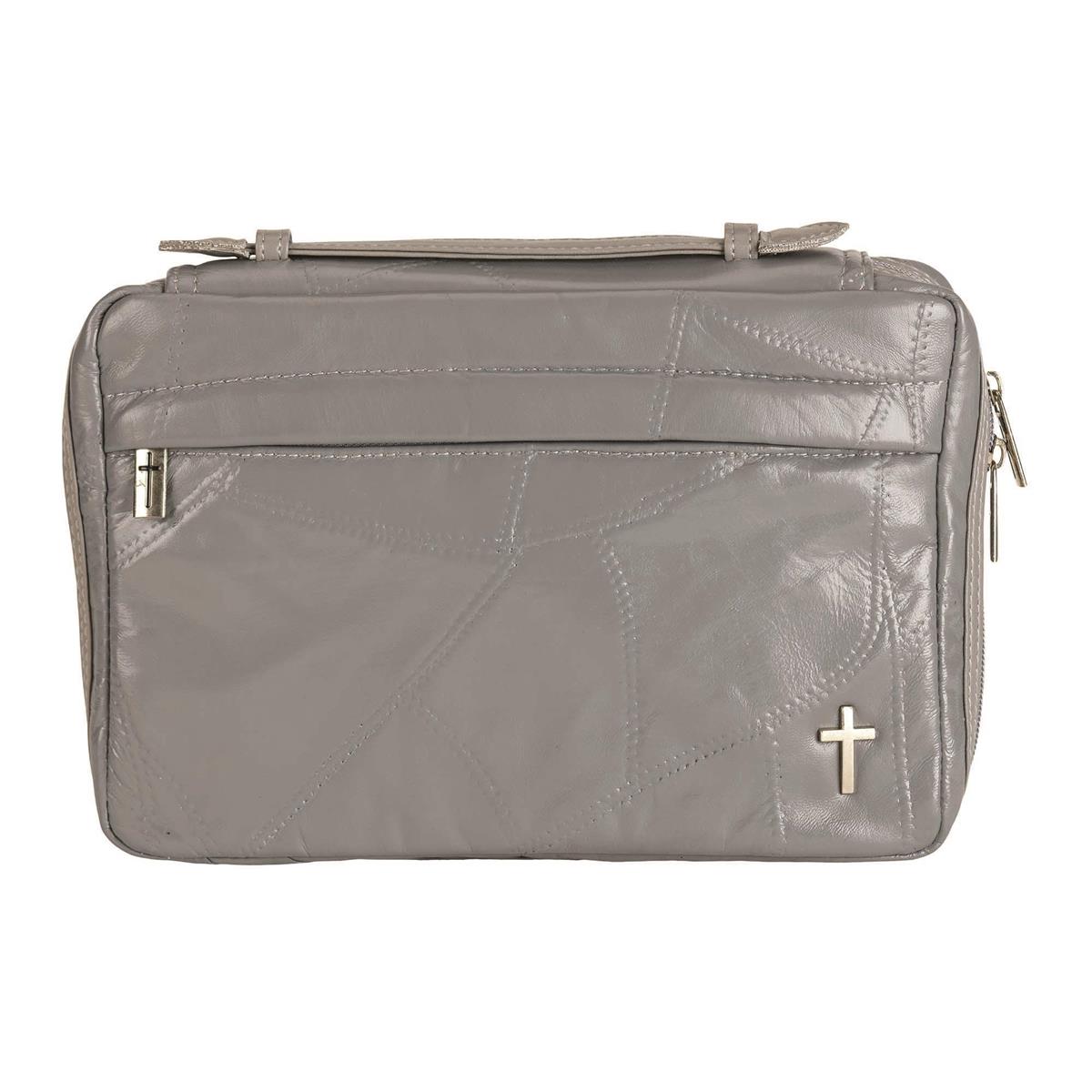 Gray Patchwork Leather Bible Cover X-Large Size