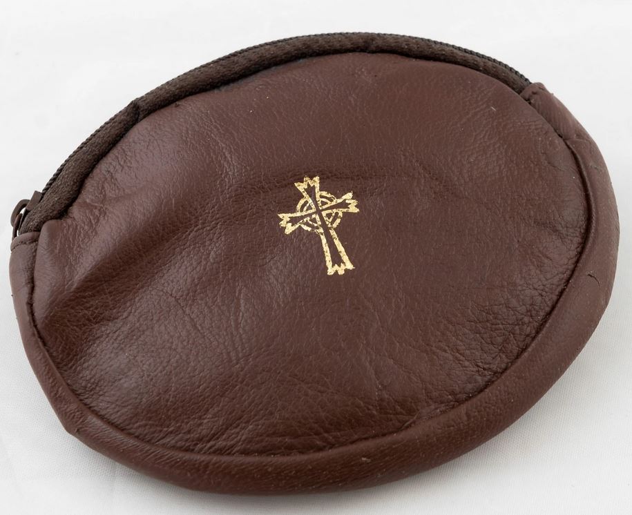 Brown Leather Oval Rosary Case