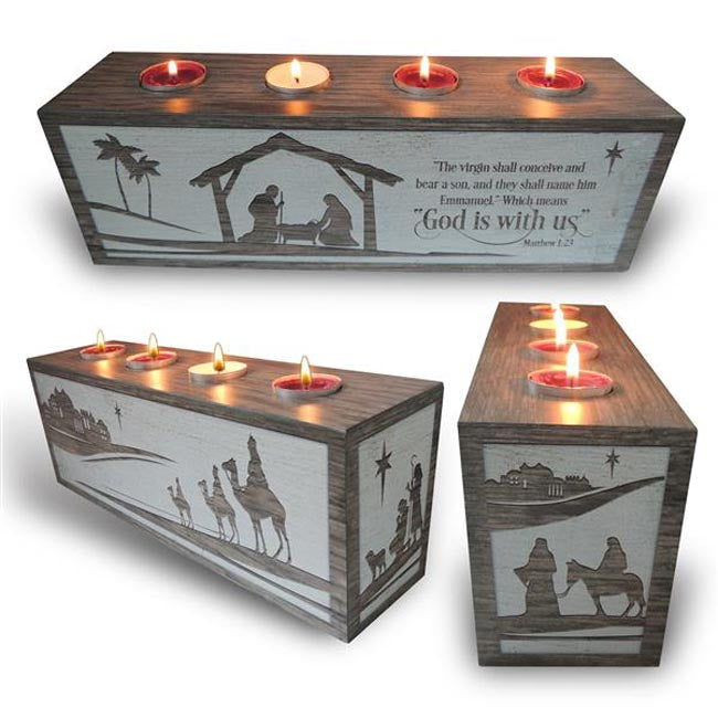 God Is With Us Block Advent Tealight Holder