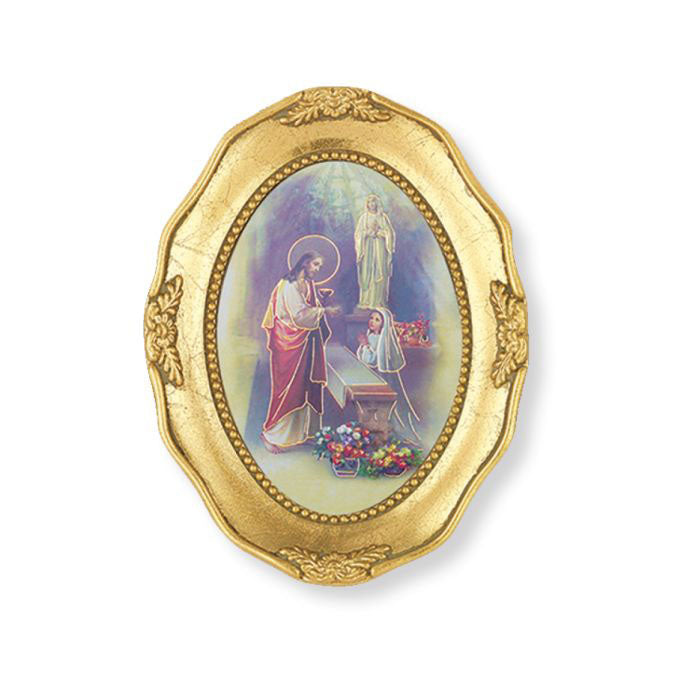 4.5 inch Gold Frame of Jesus with Communion Girl
