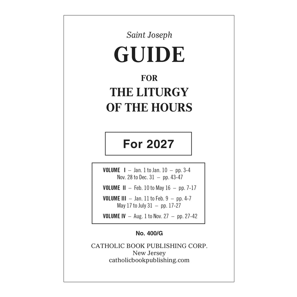 Liturgy of the Hours Guide 2027 - for Catholic Book Publ LOTH