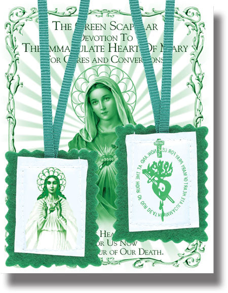 Plain Green Scapular with Instruction Pamphlet