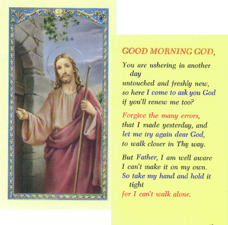 Christ Knocking Holy Card with Good Morning God Prayer - 800-268
