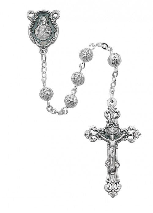 6mm SIlver Filigree Rosary 808SF