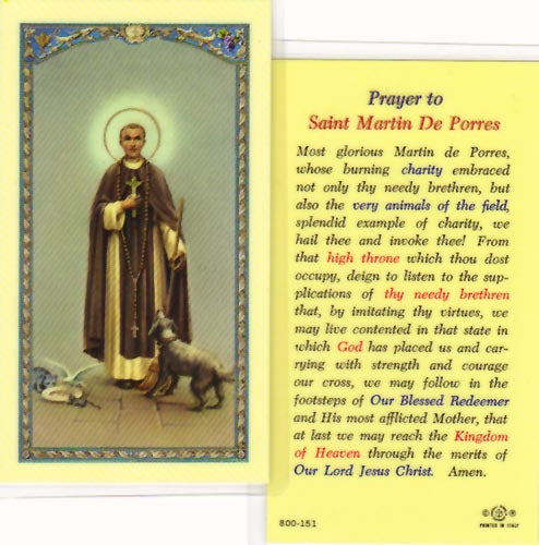 Holy Card with Prayer to St. Martin De Porres