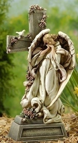 15 inch Garden Angel with Cross Figure