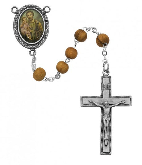 St Joseph Olivewood Bead Deluxe Rosary with Photo Center