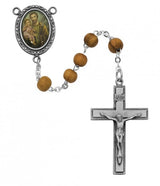 St Joseph Olivewood Bead Deluxe Rosary with Photo Center