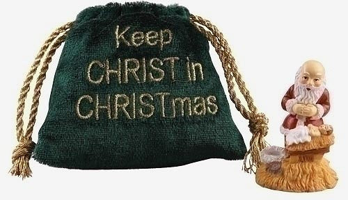 Small Kneeling Santa Figure in  Velvet Bag