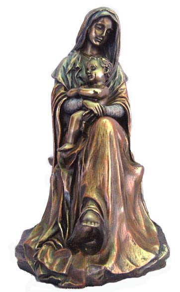 Seated Madonna and Child 6 inch Statue in Cold-cast Bronze