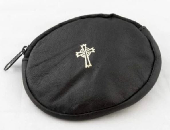 Black Leather Oval Rosary Case