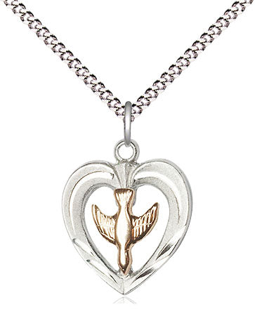 Gold and  Silver Heart with Dove Necklace 6280GF/SS