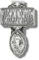 Miraculous Medal Visor Clip with Notice for Priest