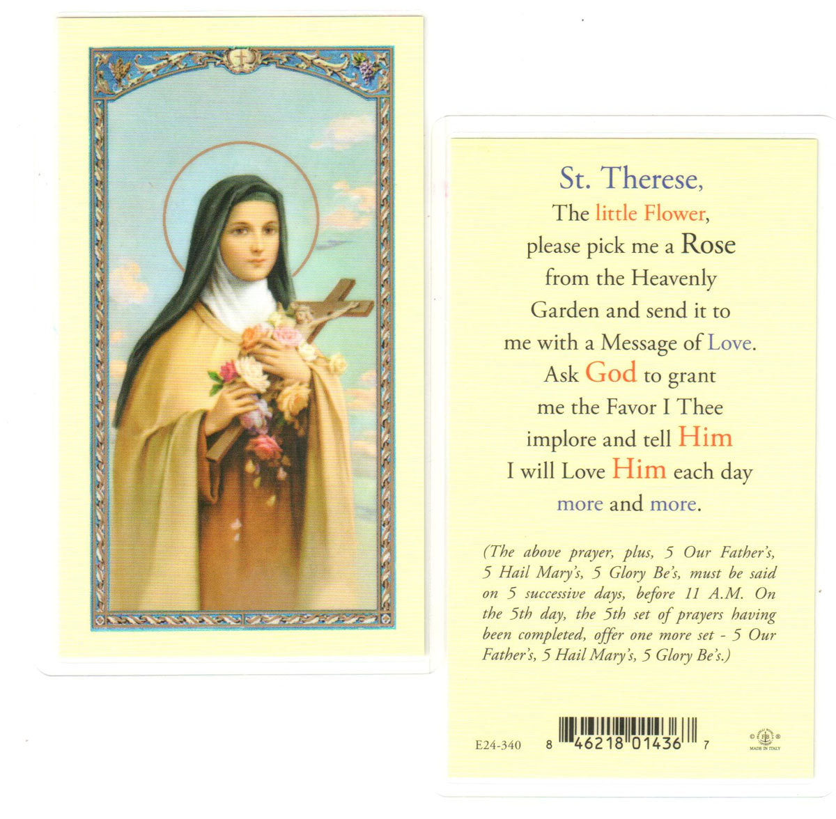 Saint Therese - Pick Me a Rose Prayer Cards - 800-110