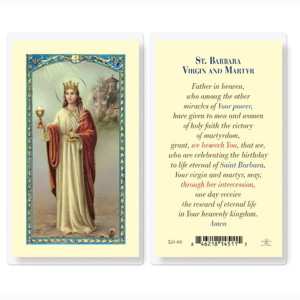 Saint Barbara Prayer Card  - E24-408