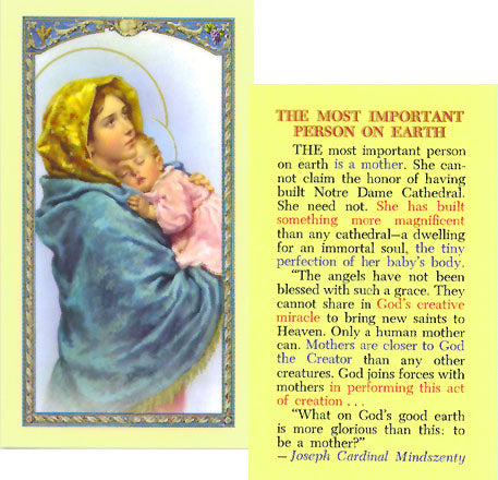 Madonna of the Streets Holy Card - Mothers - The Most Important Person on Earth