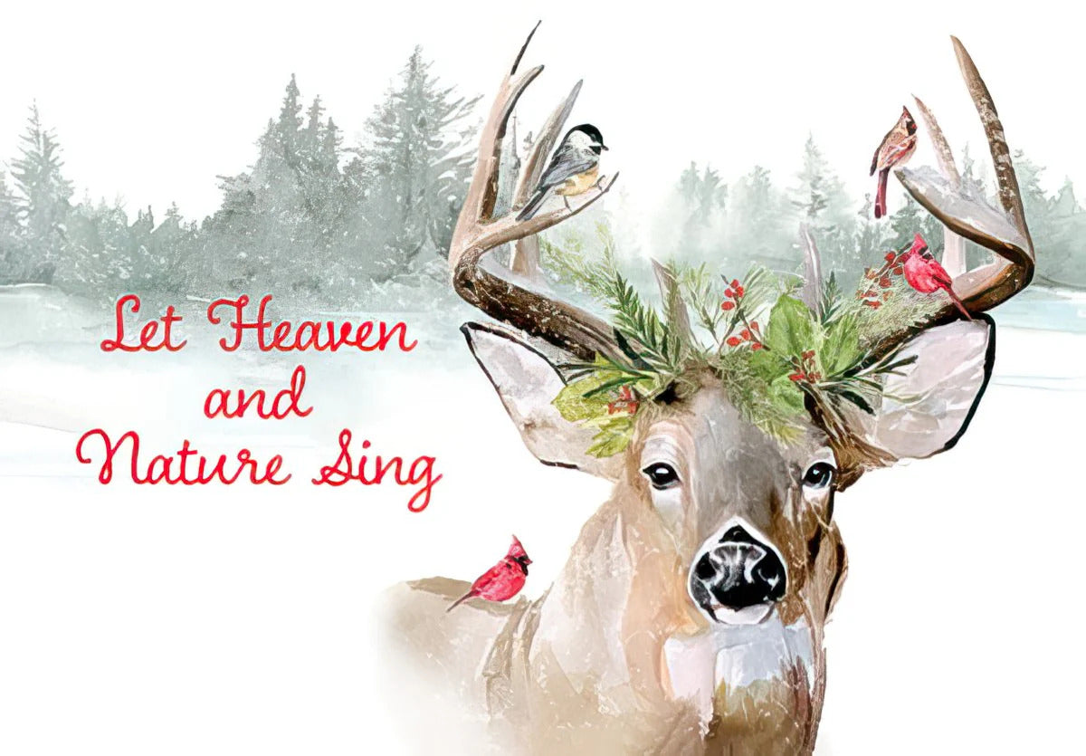 Deluxe Foil Let Heaven Sing Deer Christmas Cards 6ct